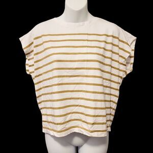 2/$20 Vintage Y2K Loft White Stripes Top Tee Blouse 100% Cotton Size: M